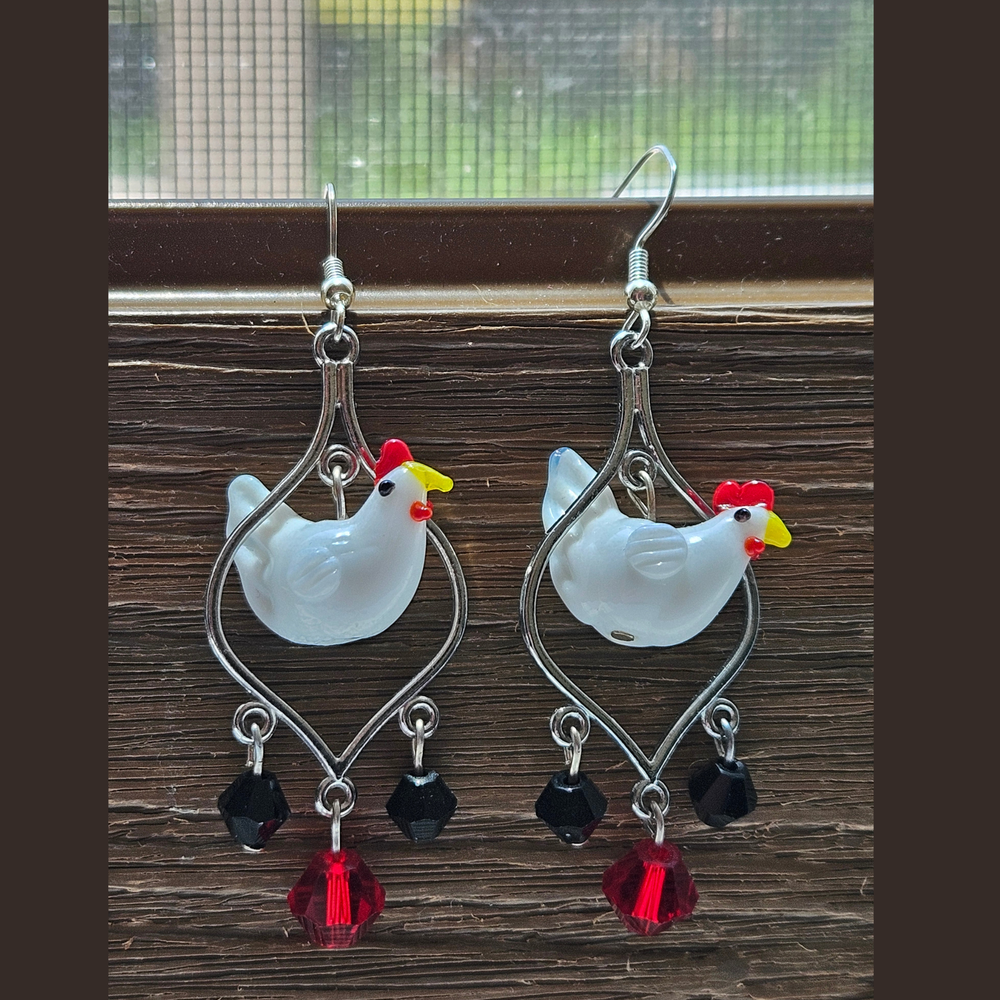 Glass Chicken Earrings
