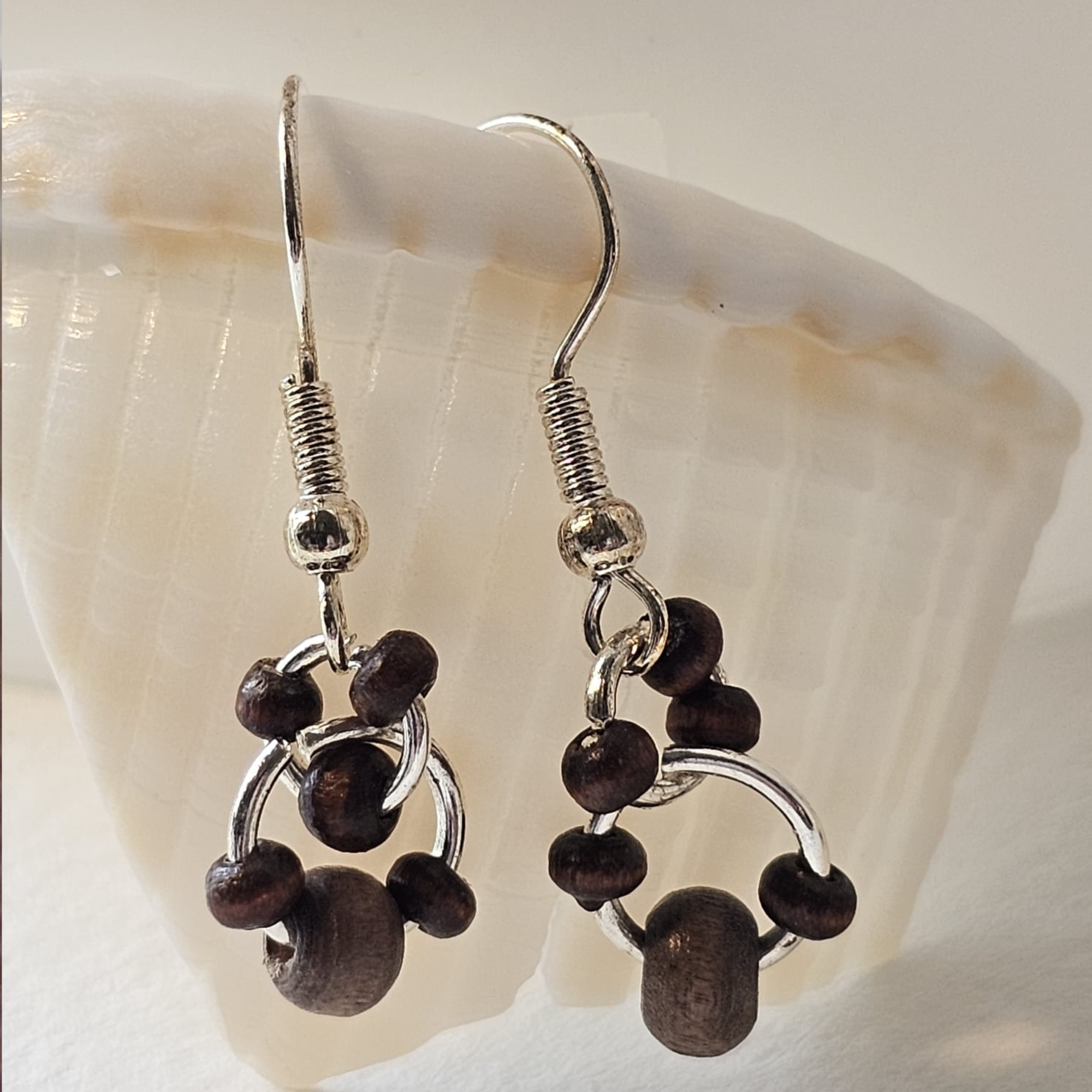 Wood link earrings